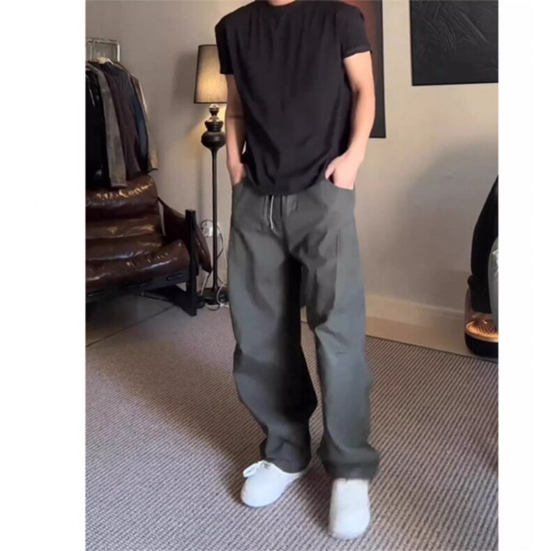 美式复古速干伞兵工装裤男秋季弯刀阔腿裤宽松直筒休闲裤,男装工装外套,四季星座505