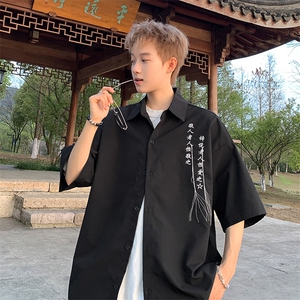 量大优 风毛笔书法刺绣流苏短袖衬衫冰丝垂感衬衣C2321-特P35图片