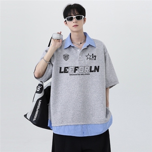 夏季清爽少年感假两件美式复古潮牌设计感POLO衫短袖T恤T146-P48图片