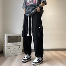 抽绳工装裤男女薄款复古街头粉色直筒伐木阔腿裤子CK119P48，男装休闲裤，星座410-2