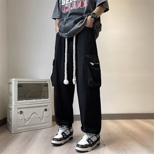 抽绳工装裤男女薄款复古街头粉色直筒伐木阔腿裤子CK119 P48图片