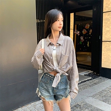 特批P36无差价2025春港风小格子长袖衬衫中性时尚宽松衬衣男C5455，男装衬衫，电商A001