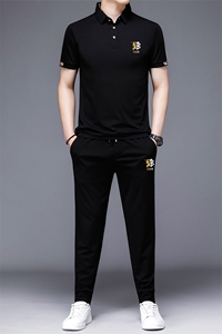 HP504夏季新款男士休闲套装刺绣男装百搭二件套图片