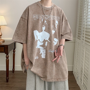 抖音供货、210克现货水洗棉印花宽松版短袖T恤 D223A-ST2325-P35图片