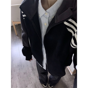 抖音得物高品质重磅26春装美式高街重磅织带拼接撞色立领卫衣外潮图片