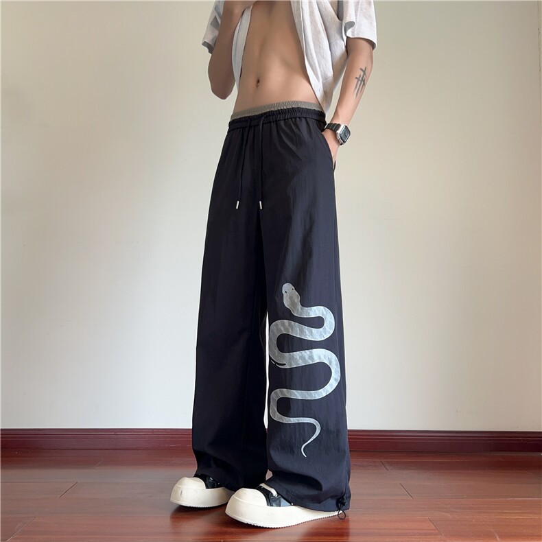 抖音品质夏季新款蛇印花速干宽松休闲裤B315-K25519-特p35控68,男装休闲裤,电商B315