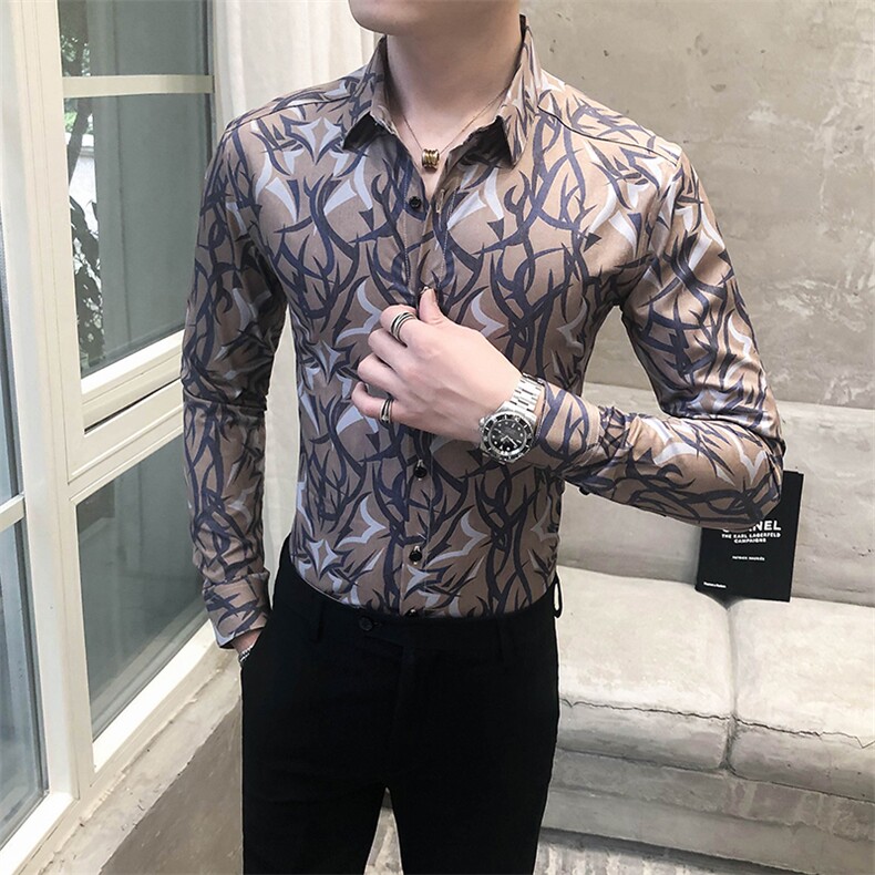 312A-5-284-P55长袖高级感秋季休闲英伦发型师韩版纯色男士衬衣,男装衬衫,星座312A-5