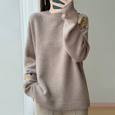 秋冬新款重工手工绣花慵懒风毛衣提花100%纯羊毛衫女加厚针织内搭，女装针织衫/毛衣，江南羊绒