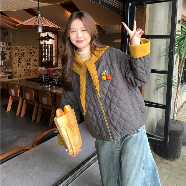 新款2025冬季韩系小香风棉衣配围巾7818-P155-K238,女装棉衣/棉服,2C057
