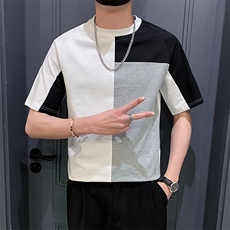 黑色2023精神小伙修身男士圆领潮款短袖T恤打底衫潮T099-P48控68，男装T恤，电商A108