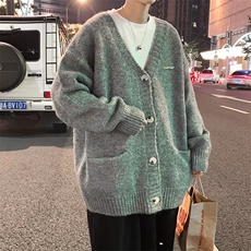 秋冬季新款复古针织开衫外套男女鹿毛绒毛衣宽松慵懒风v领针织衫，男装针织衫/毛衣，星座302B