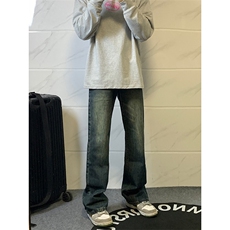B221美式ins高街暗黑小众个性宽松直筒牛仔裤LK23140-P65控88，男装牛仔裤，电商B221