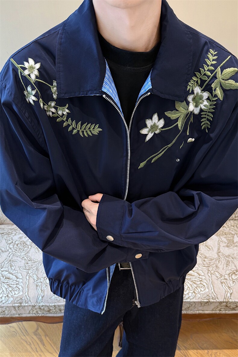 花卉刺绣格子双面穿夹克男装秋季宽松休闲外套XZ514-2-JK990-P98,男装夹克,星座514-2(原B239)