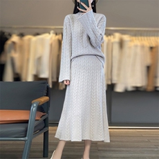 2025年秋季时尚百搭通勤加一休闲麻花套装，女装套装/套裙，鹿一羊绒