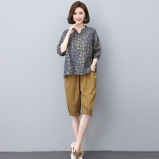 夏季纯苎麻上衣裤子两件套2022年夏季女款中年妈妈时尚套装，女装套装/套裙，忆绮罗