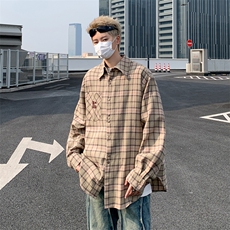 美式街头格子长袖衬衫男春季oversize宽松情侣衬衣外套S6601-p48，男装衬衫，星座1008