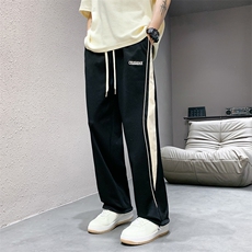 抖音直播数据款春季新款撞色拼接宽松直筒休闲裤运动裤K506-P38，男装休闲裤，星座914-3