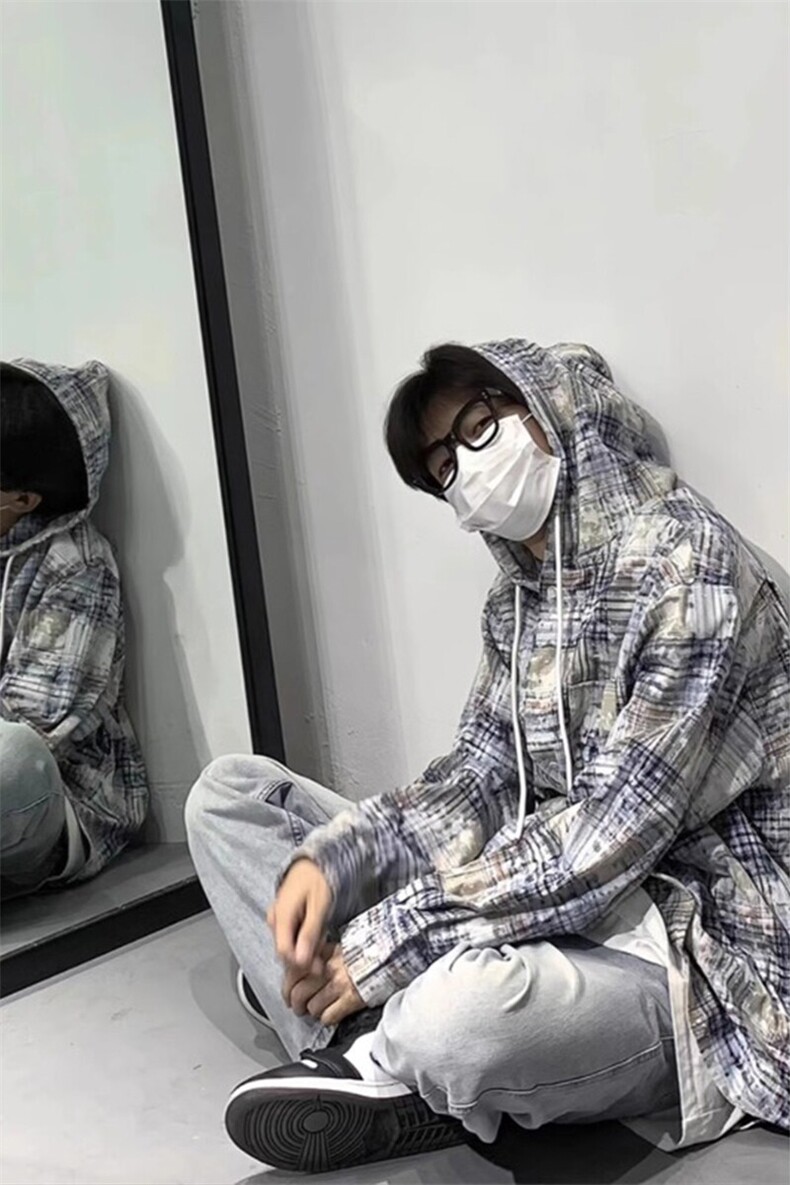 美式复古格纹连帽长袖衬衫休闲外套CS31特P48,男装衬衫,星座908-1