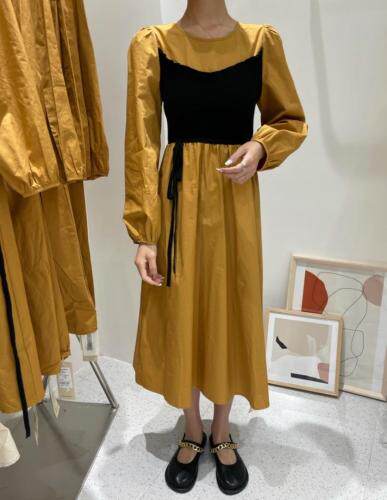 韩系ins风撞色连衣裙，女装连衣裙，艾米缇