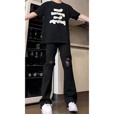 美式高街ins小众破洞牛仔裤货号K751P60，男装牛仔裤，电商A063