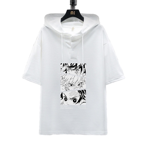 LD54176-P45 连帽短袖t恤男大码胖子带帽五分袖中袖 展架图片