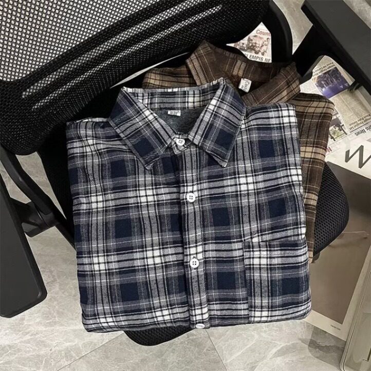 加绒格子衬衫男士长袖衬衣加厚秋冬新款青少年衬衣,男装衬衫,星座410-6（原星座1304-1）