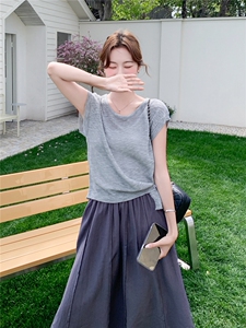 时尚休闲套装女夏季新款简约百搭显瘦针织小衫裙两件套图片