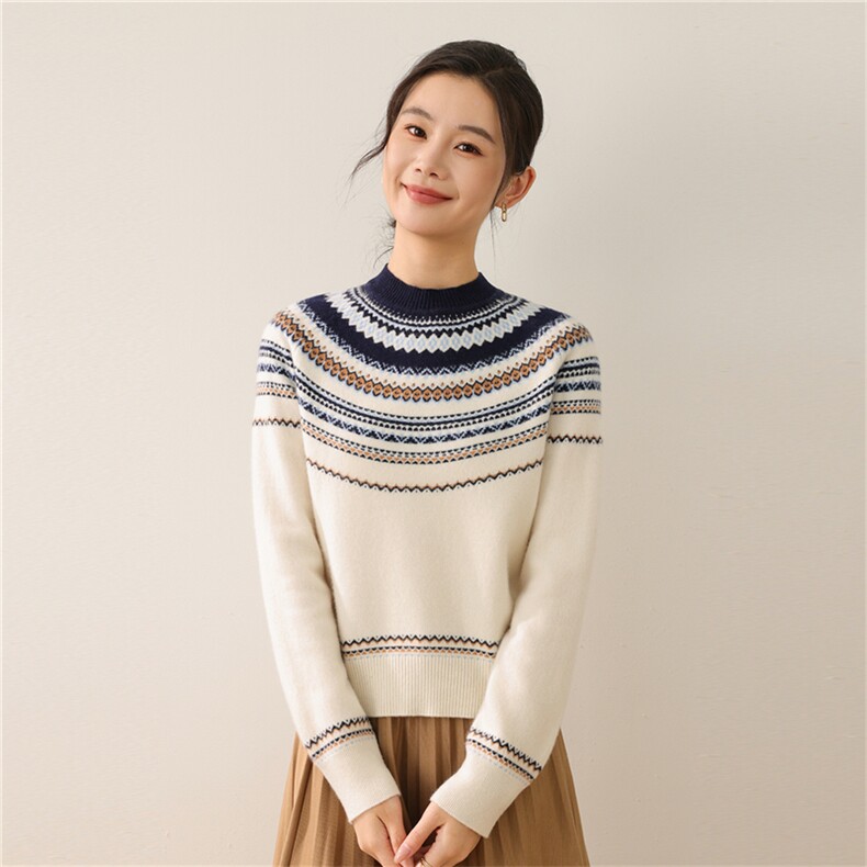 2025年秋季新款百搭费尔岛圆领套头，女装羊毛衫，慕洵羊绒