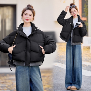 2025新款冬季牛仔拼接立领短款羽绒服外套图片
