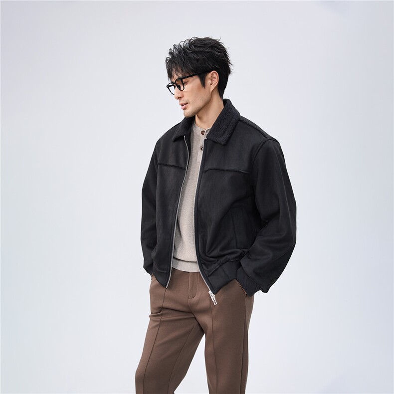 白底图麂皮绒夹克外套秋冬短款毛领冬季加厚A236-JK612-P160,男装夹克,电商A236