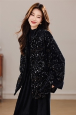 冬季新款加棉加厚新中式小立领重工丝绒宽松百搭款棉衣外套女，女装棉衣/棉服，央宝儿