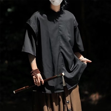 短袖衬衫男夏季垂感立领冰丝衬衣上衣七分袖男装半袖1200P35，男装衬衫，星座410-2
