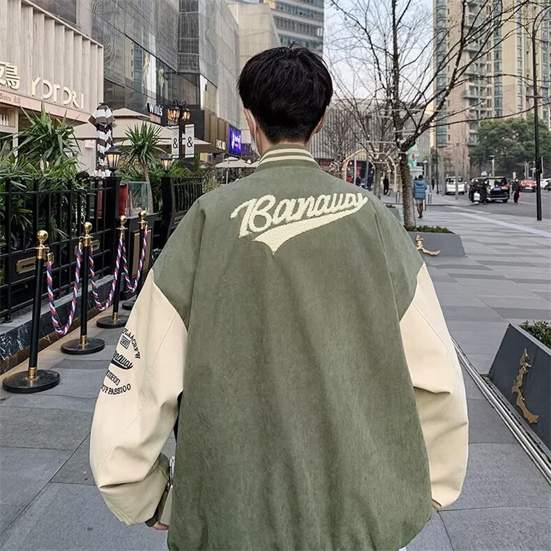 棒球服男春秋季潮牌宽松休闲夹克男撞色拼接印花外套JK0045-P60,男装夹克,星座308B-1