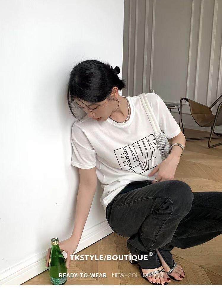 《DAVIDA》现货!字母印花显瘦百搭休闲短袖T恤，女装T恤，DAVIDA