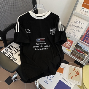 潮牌美式复古短袖T恤男女同款学院风情侣装宽松休闲上衣T95-P42图片