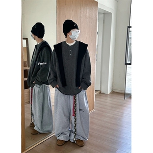 早春季新款撞色披肩假两件针织衫毛衣穿搭男装减龄上衣 MD678图片