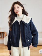 现货！2025年冬季新款娃娃领棉衣女短款时尚保暖棉服加绒加厚外套，女装棉衣/棉服，沐七七