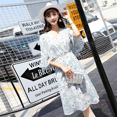 荷叶袖优雅韩版时尚气质通勤碎花圆领连衣裙2021年夏季潮流，女装连衣裙，依恋蒂丝