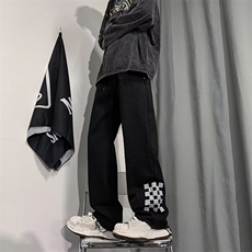 秋季美式高街棋盘格休闲裤宽松直筒设计感vibe风长裤男K4661-P46，男装休闲裤，星座512-2