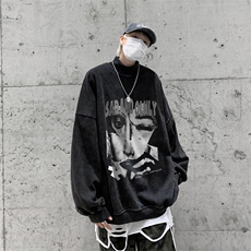 水洗做旧加绒加厚卫衣男23冬高领抽象印花打底衫XZ514-2-X59-P78，男装T恤，星座514-2(原B239)