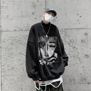 水洗做旧加绒加厚卫衣男23冬高领抽象印花打底衫 XZ514-2-X59-P78图片