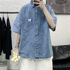 新款ins牛仔短袖衬衫男夏季薄韩版潮流宽松衬衣外套bfW791-P40，男装衬衫，星座512-2