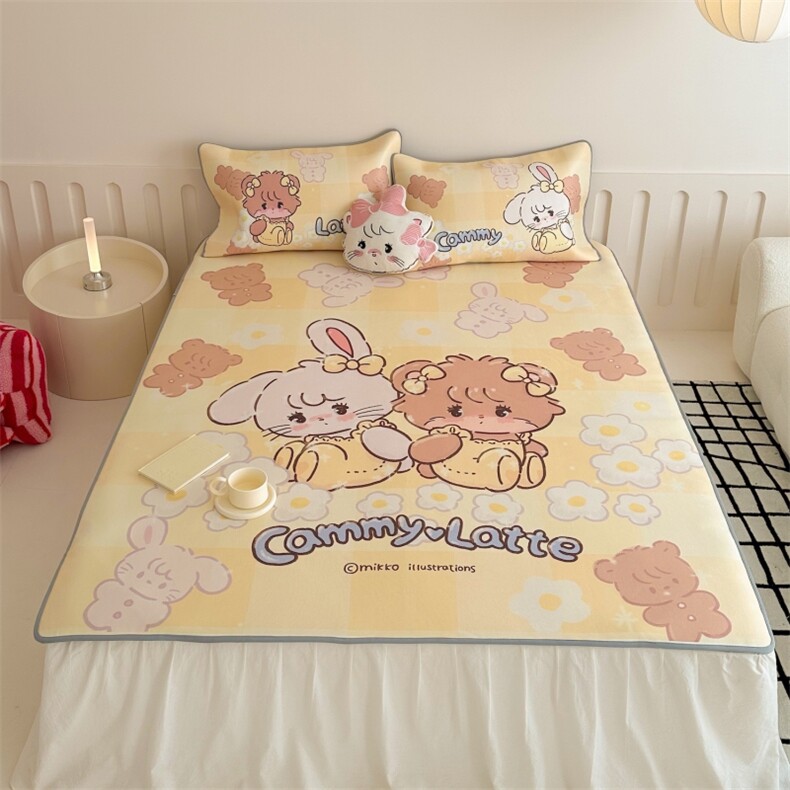 新款900D定织冰丝席ins超可爱卡通洛丽塔mikko大版数码印花凉席，凉席，一起卖家纺