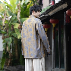 新中式复古浮光锦缎提花风立领宽松大码盘扣唐装外套JK208，男装民族服装，星座305A（原312A-1）