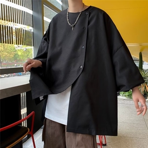 新款不规则百搭标准夏季男ins纯色潮流衬衫潮青春气质C8068-P32图片