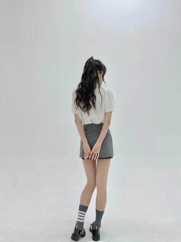 灰色蕾丝蝴蝶结半裙，女装半身裙，HE