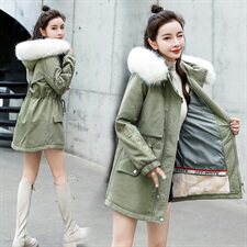 2020冬季新款时尚收腰大毛领棉衣时尚收腰时尚艺术优雅清新收腰中长款派克服，女装派克服，涵亦佰惠