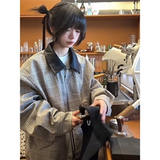 B982-P78cleanfit哈灵顿夹克男春秋美式拼接千鸟格廓形外套，男装夹克，电商B323A