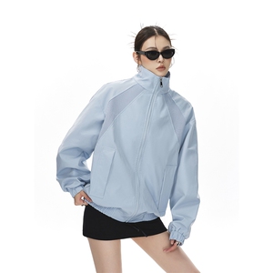 美式罗纹拼接袖子褶皱大码M-5XL教练夹克女JK78056P69控105图片