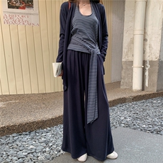 牛仔韩版背心休闲运动套装阔腿洋气显瘦时尚高腰宽松春秋气质直筒，女装套装/套裙，2C210